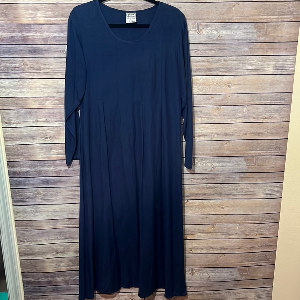 Cute Options Long Sleeved Linen Dress Navy Blue Size Medium  F2